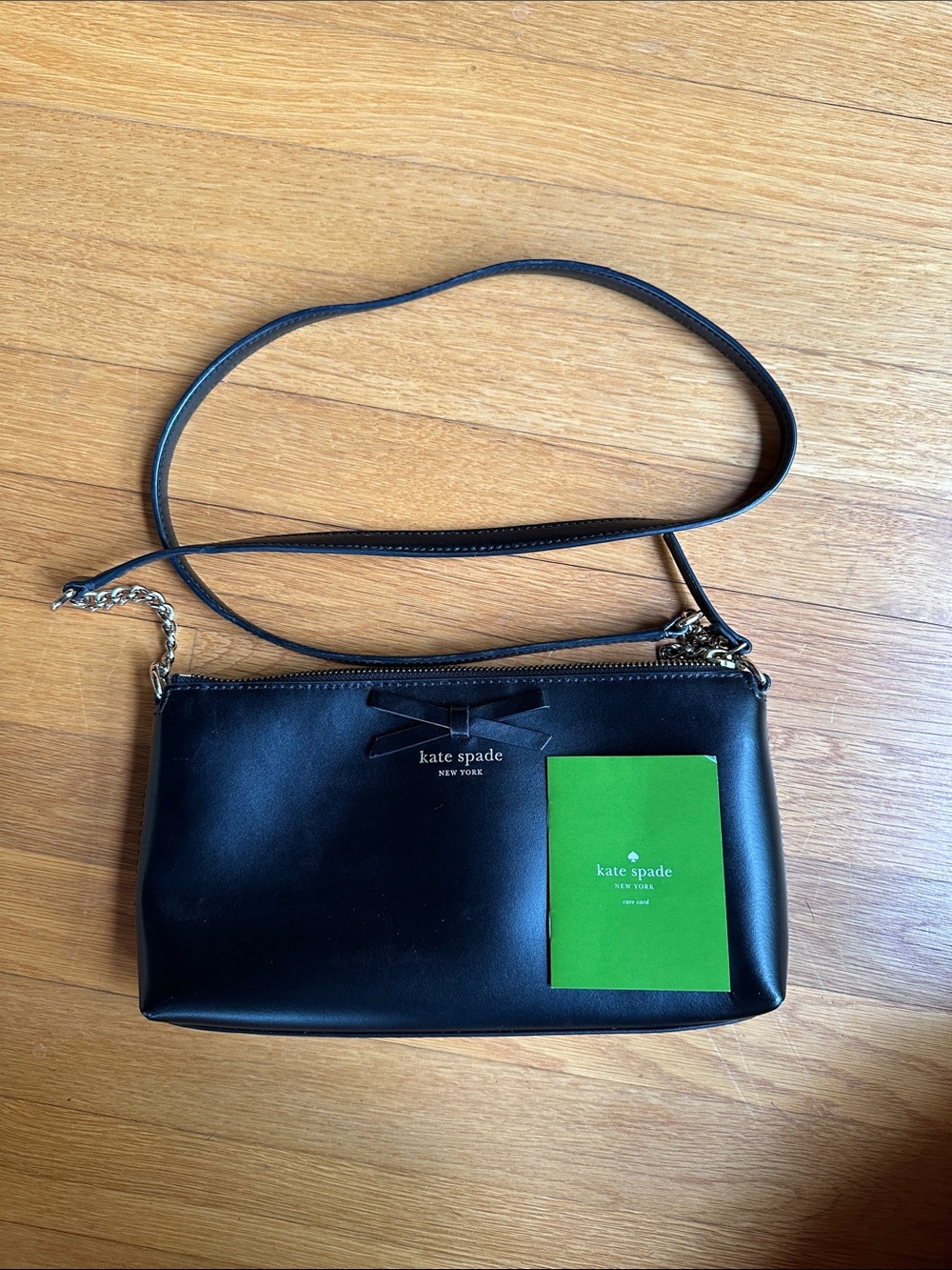 Kate Spade Sawyer Street Black Leather Crossbody with Chain Accent